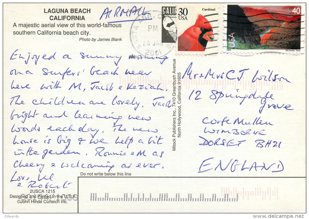 Laguna Beach, California, United States US Postcard Posted 2001 Stamp - Other & Unclassified