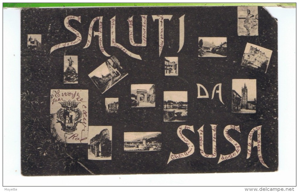 CPA-1909-ITALIE-SUSA-MULTIVUES-SALUTI DA SUSA-AVEC LE TIMBRE- - Autres & Non Classés