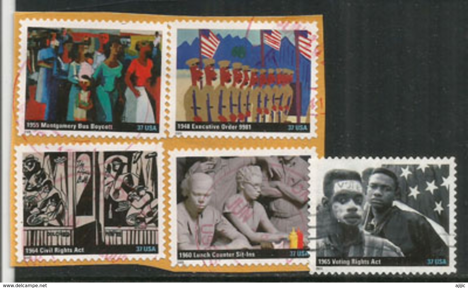 USA: Civil Rights Act Of 1964:  End Of Racial Segregation. 5 Stamps (canceled) On Paper - Indipendenza Stati Uniti