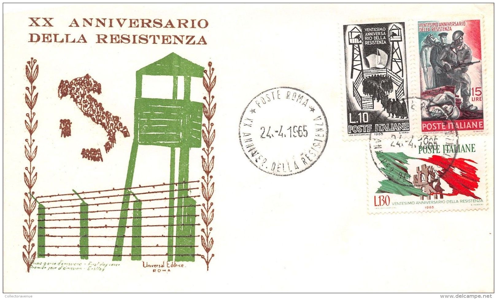 FDC Universal - Italia 1965 - XX Anniversario Resistenza - NVG - Ann. Tematico - FDC