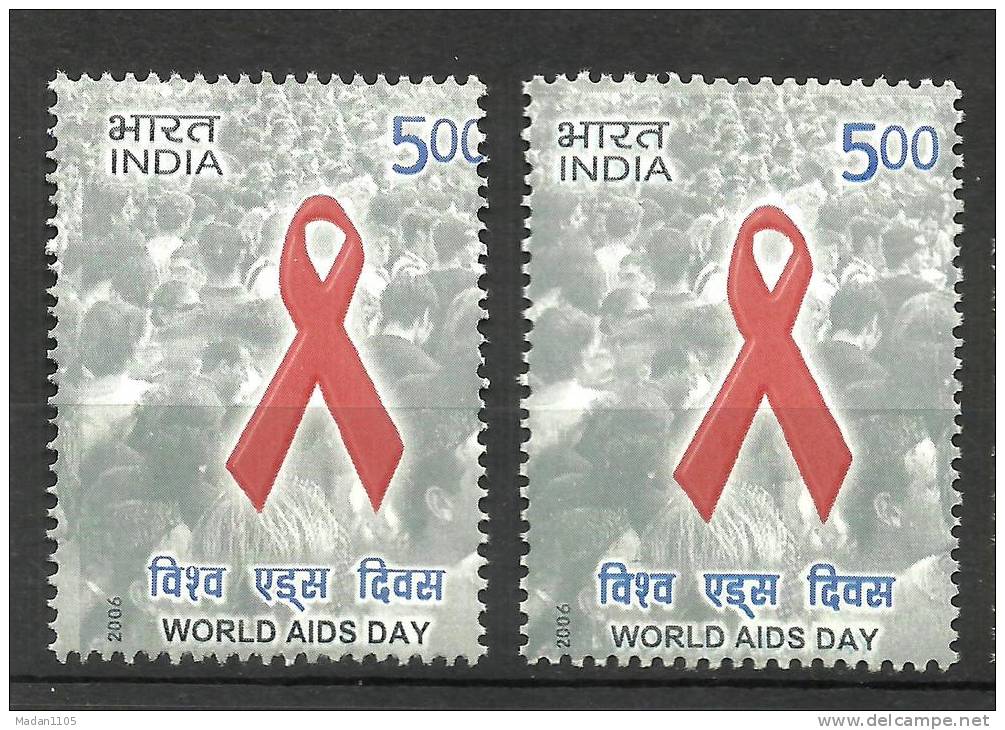 INDIA, 2006, ERRORS, World Aids Day, Perforation Shift Cutting  Into 0 Of 500,  MNH, (**) - Plaatfouten En Curiosa