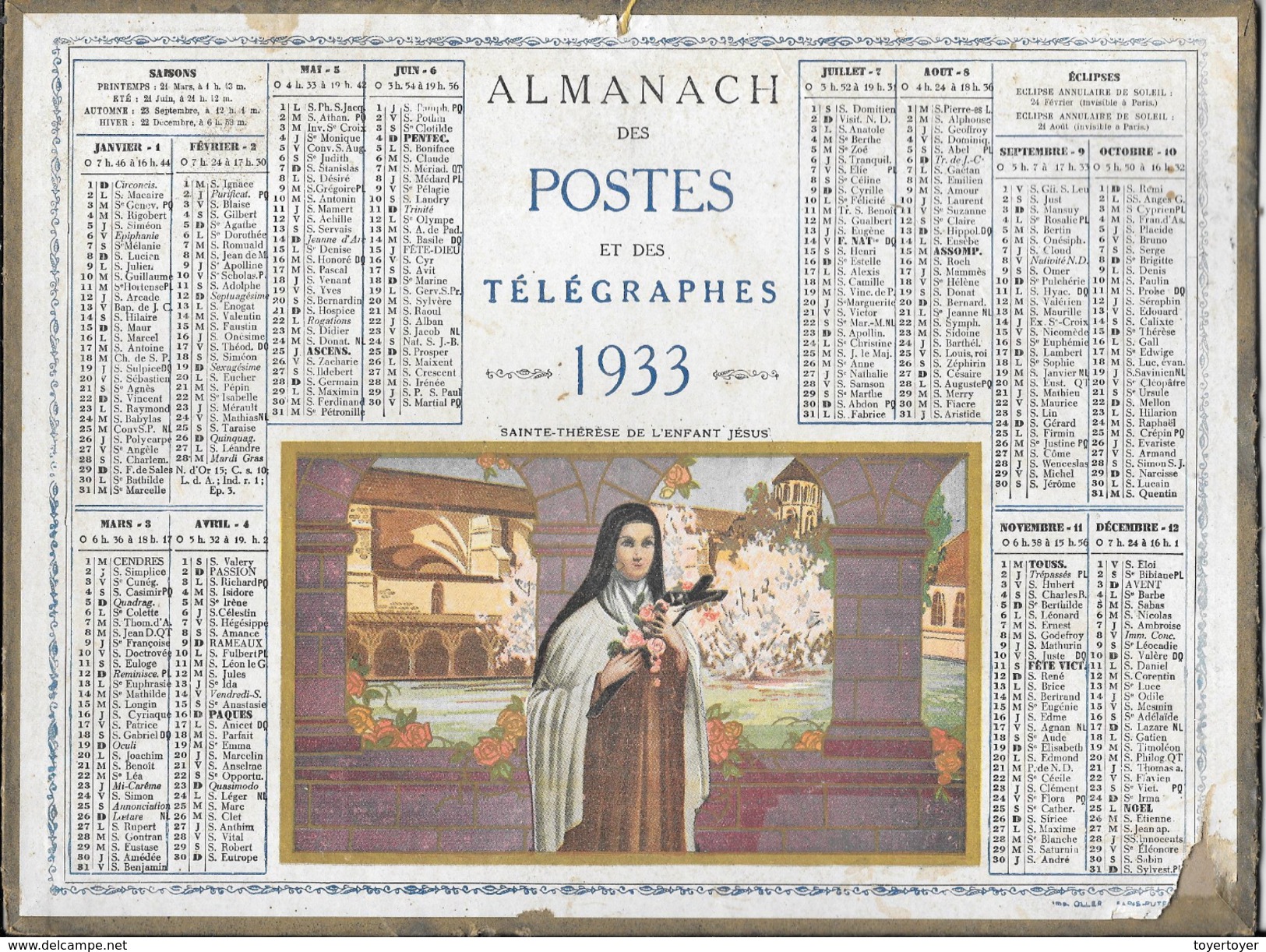 D 140 Couverture De L'Almanach Des Postes De 1933 - Grand Format : 1921-40