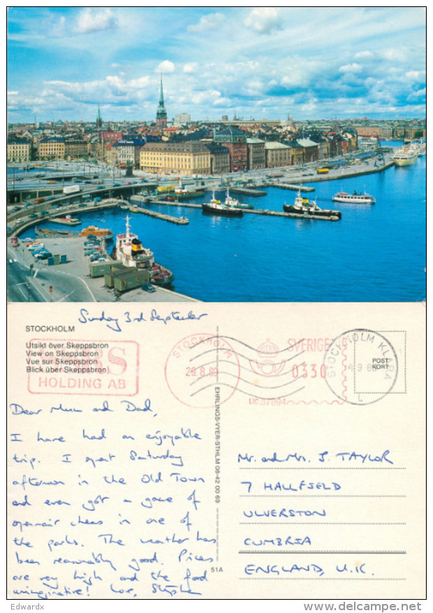 Skeppsbron, Stockholm, Sweden Postcard Posted 1989 Meter - Zweden