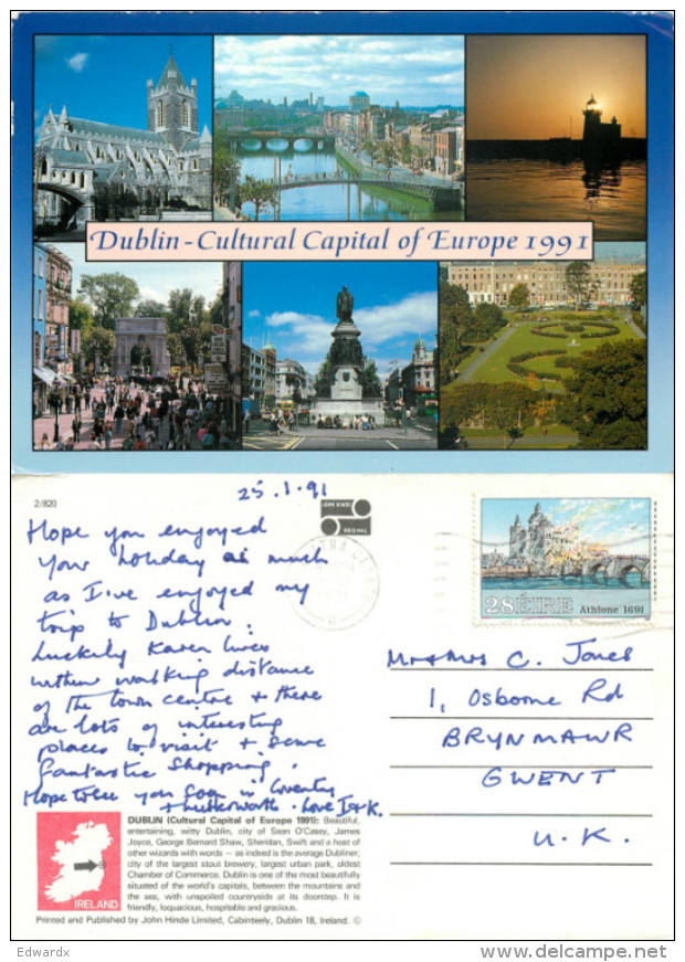 Dublin, Ireland Postcard Posted 1991 Stamp - Dublin