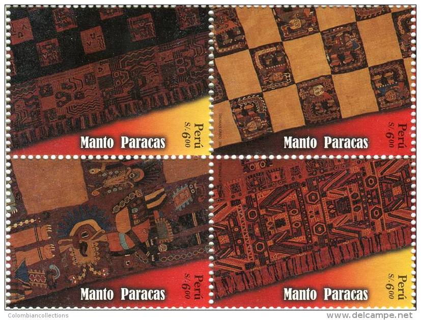 Lote P2008-9, Peru, 2008, Sello, Stamp, 4 V, Mantos Paracas, Indian Mantle - Peru