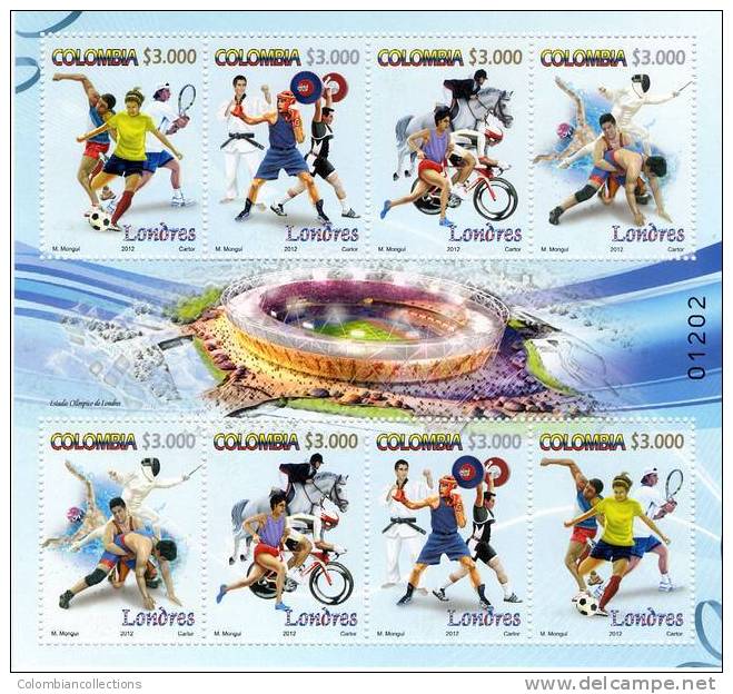 Lote 42c, Colombia, 2012, Juegos Olimpicos De Londres, Sport, Olympic Sheet, 8 Stamps, London - Colombie