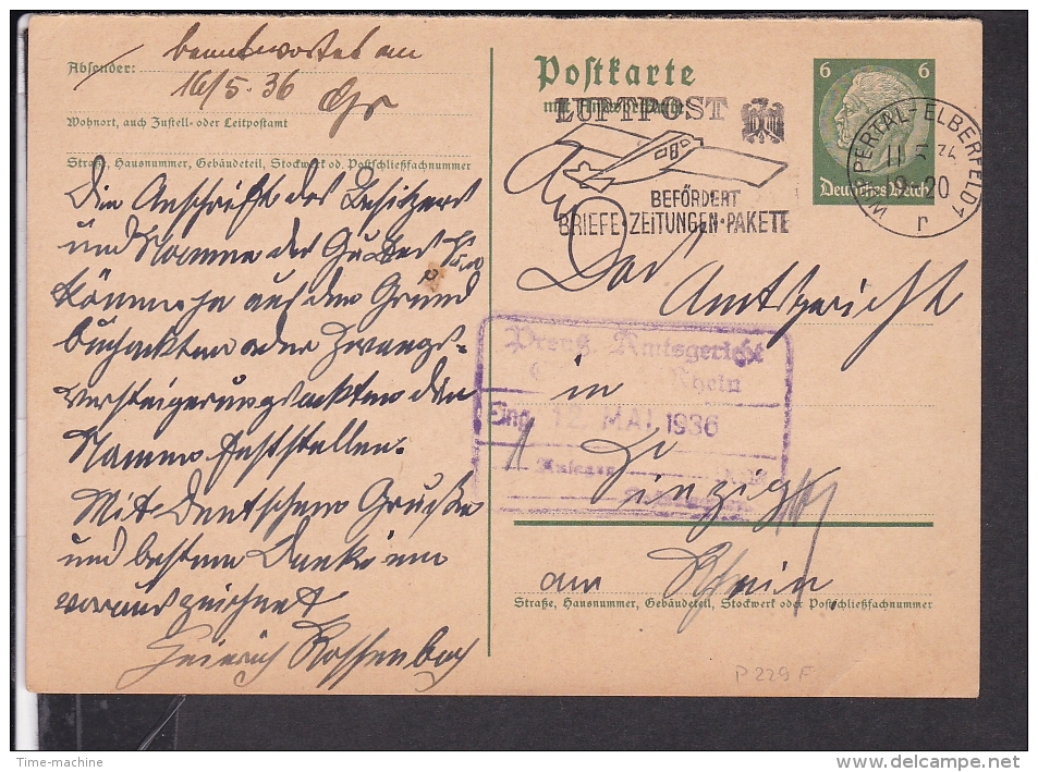 Ganzsache Deutsches Reich P 229  ? Werbestempel Wuppertal - Elberfeld 1936 - Briefe U. Dokumente