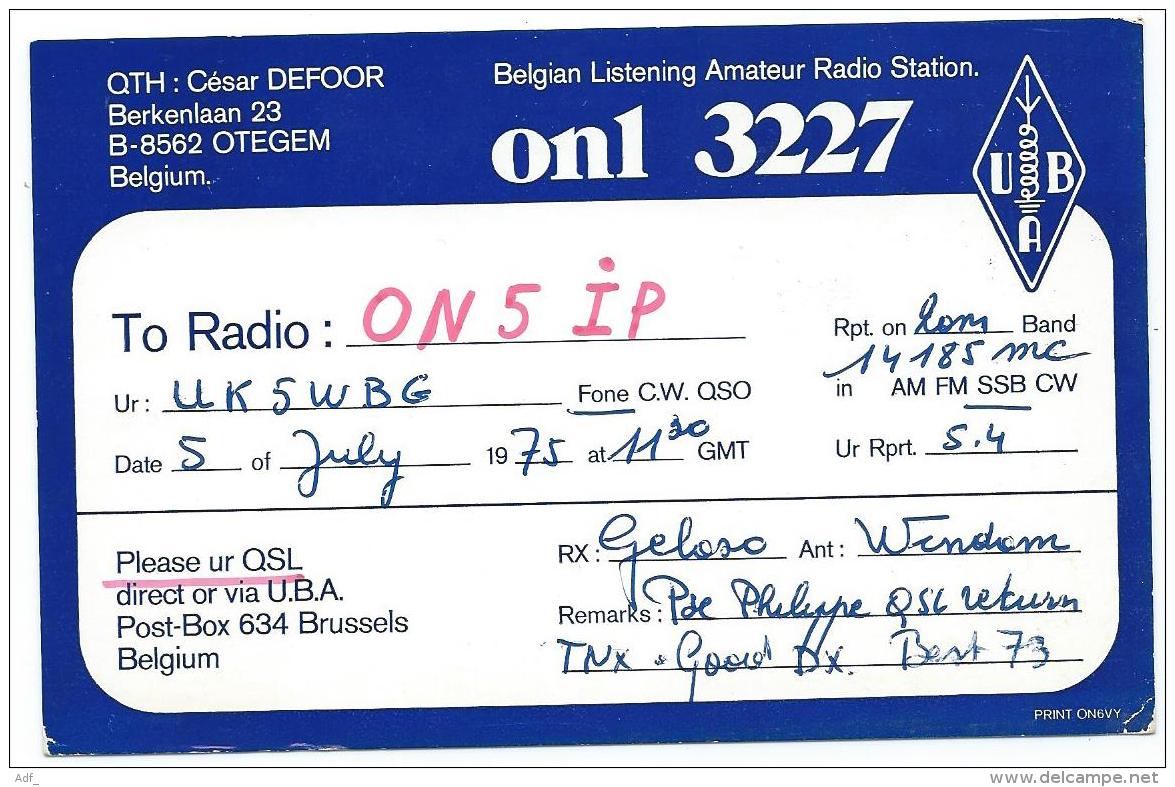 CARTE QSL BELGIQUE ONL 3227, RADIO AMATEUR, OTEGEM, ZWEVEGEM, FLANDRE OCCIDENTALE, BELGIUM - Radio Amateur