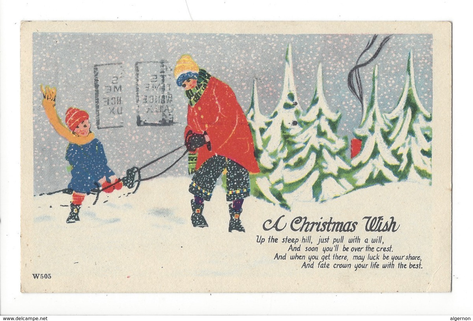 15849 - A Christmas Wish Up The Steep Hill.... Couple Luge Et Sapins W505 - Altri & Non Classificati