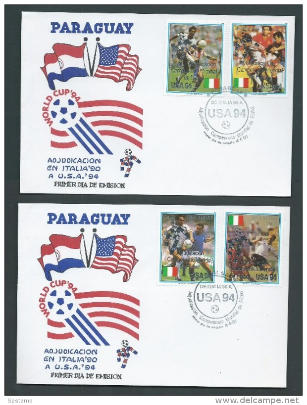 Paraguay 1991 Soccer World Cup USA Italy Overprint Set Of 4 On 2 FDC - Paraguay