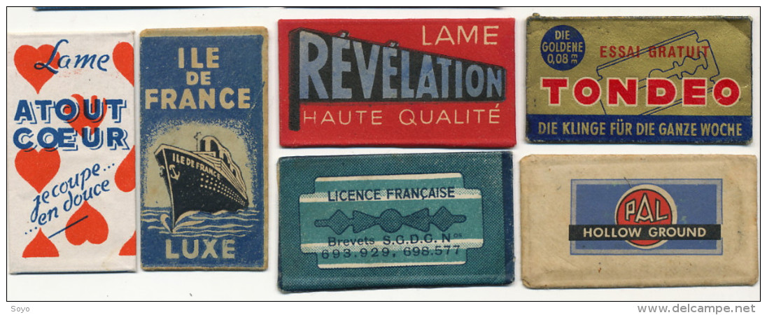 Collection 6 Lames Rasoir 6 Razor Blades Atout Coeur, Ilede France Paquebot, Revelation, Pal Blade Plattsburg NY, Tondeo - Autres & Non Classés