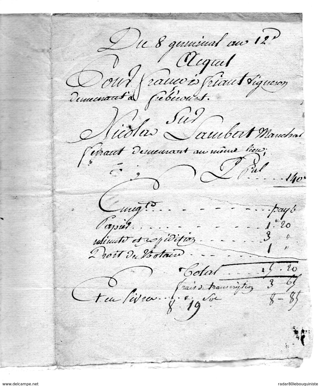 Nicolas Lambert,maréchal-ferrant Et Marie Vuillemin Son épouse.Demeurant à Frebécourt (Vosges) 17 Germinal An 12 - Historical Documents