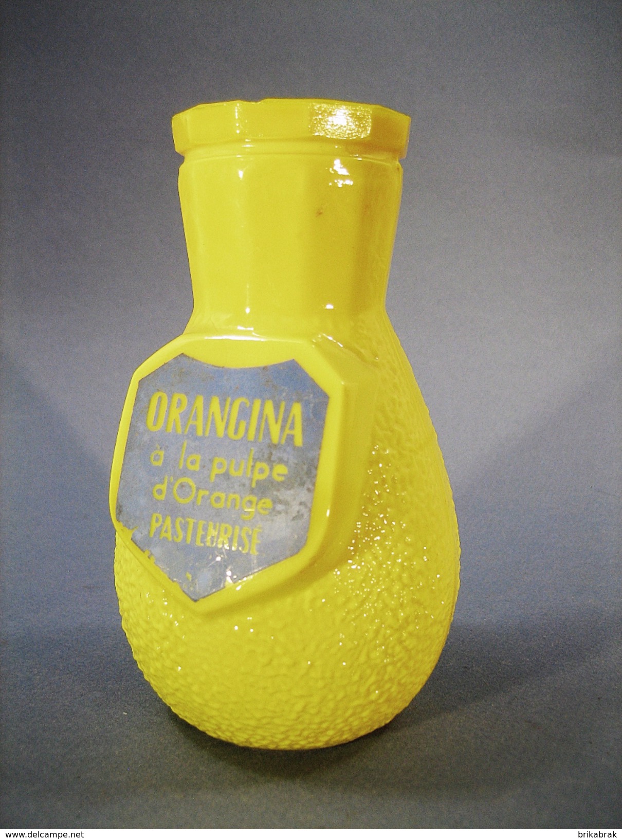 * PORTE PAILLE ORANGINA EN VERRE OPALINE JAUNE # Boisson Bistrot Bar Orange Publicité - Autres & Non Classés