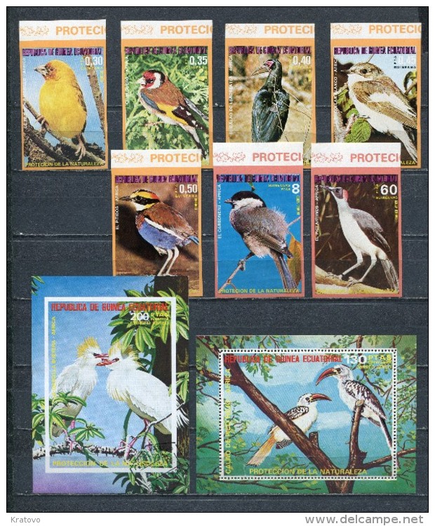 EQUATORIAL GUINEA 1976 Mi # 989 - 995 MNH + Block 246 MNH 247 CTO BIRDS AFRICA - Equatorial Guinea