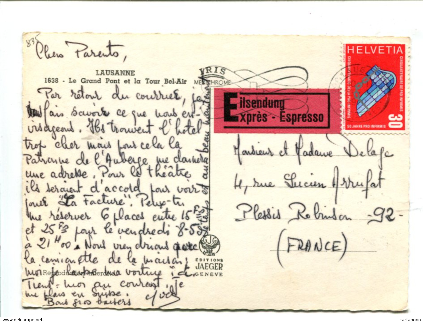 SUISSE - Affranchissement Sur Carte Avec Tarif EXPRES - 30 Centenaire De PRO INFIRMIS - Postmark Collection