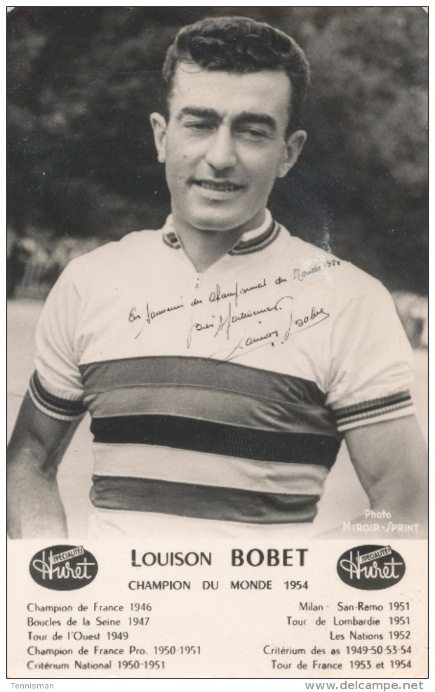 Louison BOBET Carte Dédicacée Souvenir Des Championnat Du Monde 1954 - Cycling