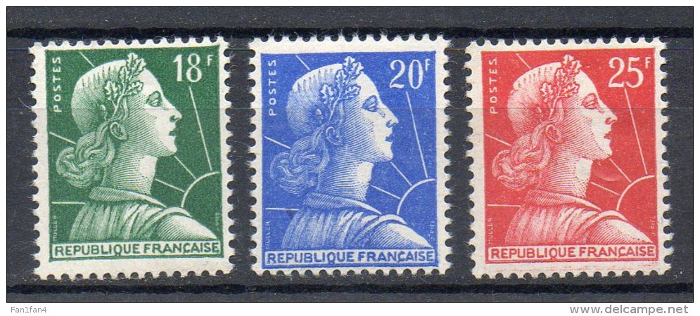 FRANCE 1955 - Marianne De Muller (Lot De 3 Valeurs) - N° 1011A à 1011C  - (**) - Unused Stamps