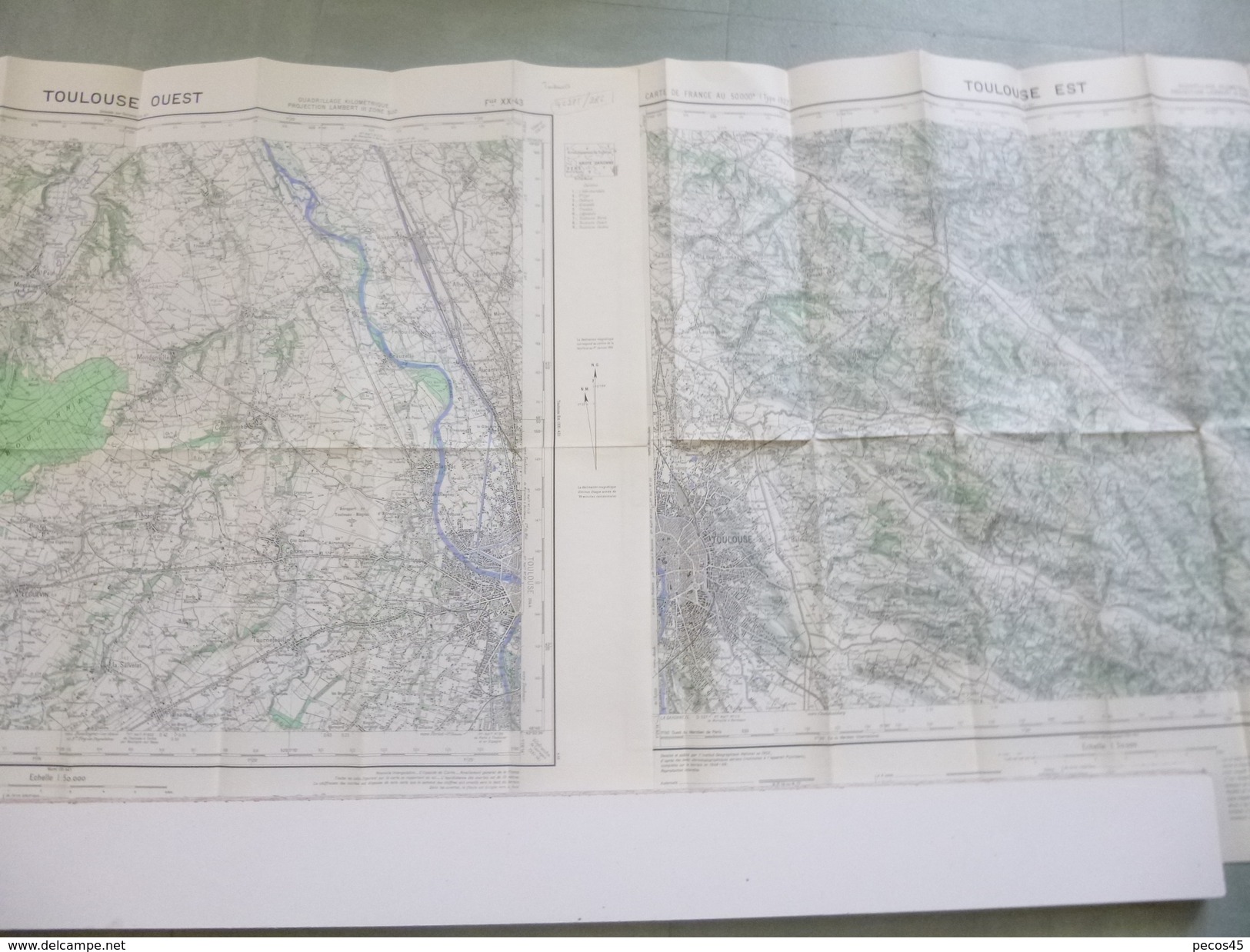2 Cartes I.G.N. : TOULOUSE Ouest Et Est - 1 / 50 000ème - 1948 / 49 - 1951 / 52. - Topographical Maps
