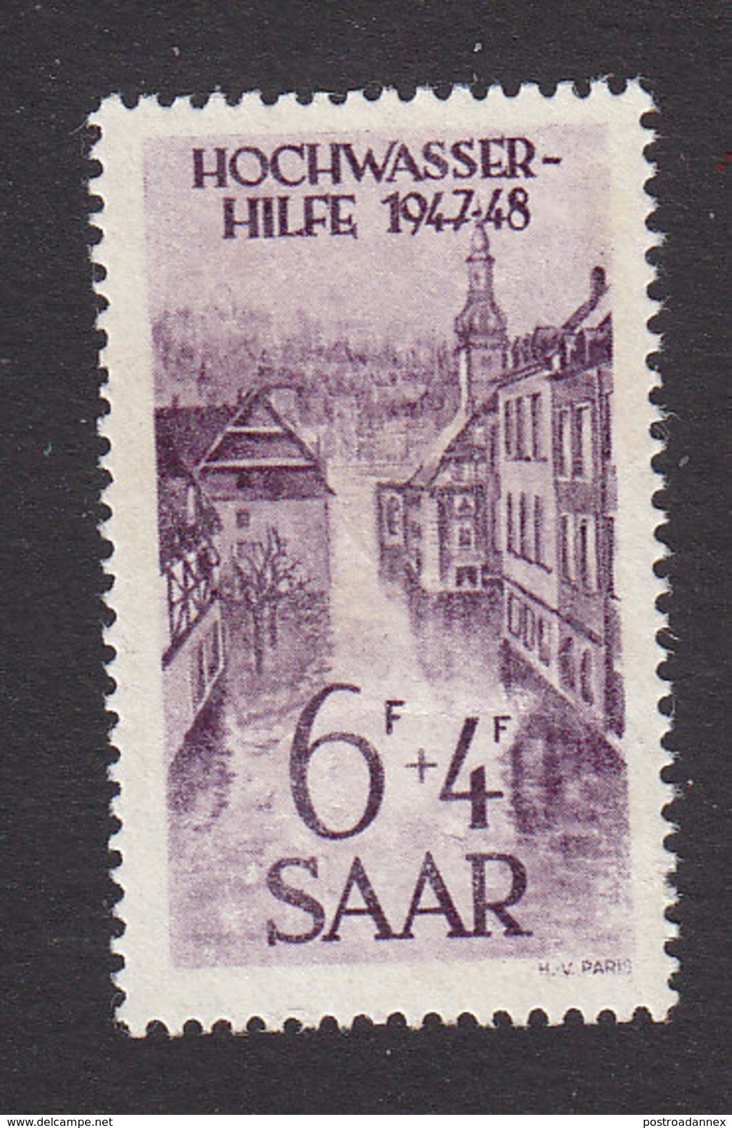 Saar, Scott #B62, Mint No Gum, Flood Scene, Issued 1948 - Unused Stamps