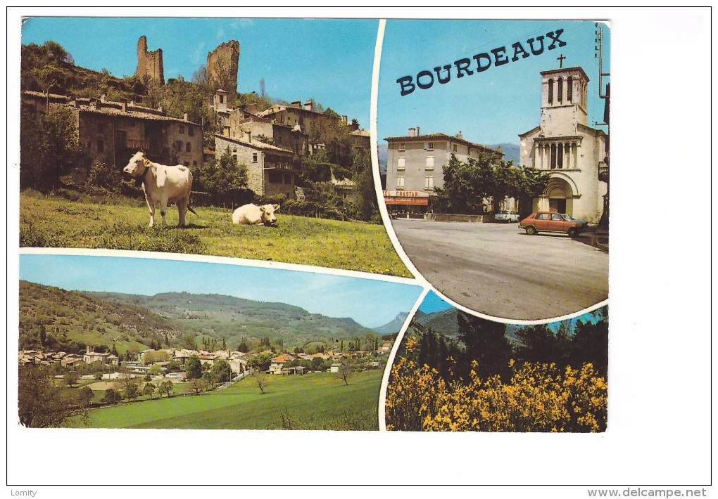 26 Bourdeaux Carte 4 Vues Vache Voiture Automobile - Autres & Non Classés