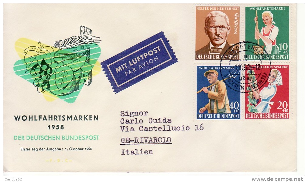 1958 - FDC " BENEFICENZA " VEDI++++ - 1948-1960