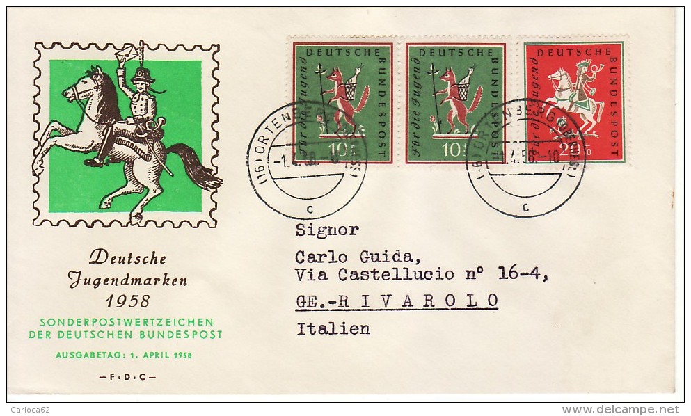 1958 - FDC " PRO GIOVENTU'  " VEDI++++ - 1948-1960