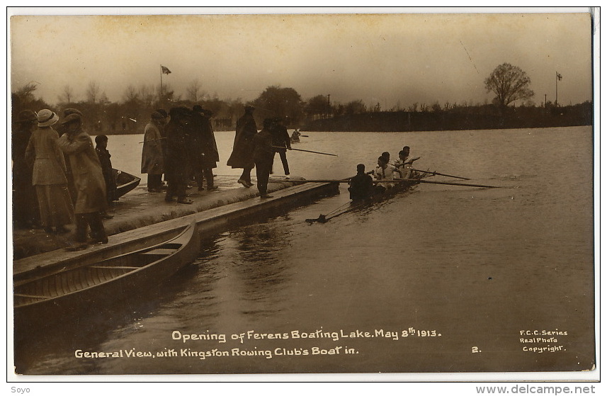 Real Photo Opening Of Ferens Boating Lake May 8th 1913 General View With Kingston Rowing Club's Boat In. - Aviron