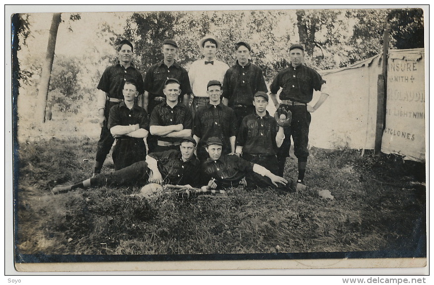 Real Photo Baseball Roanoke Illinois Team 1909 Used To Harnes Pas De Calais France - Honkbal