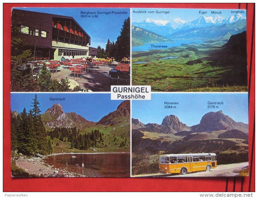 Riggisberg (BE) - Mehrbildkarte "Gurnigel Passhöhe" / Autobus, Berghaus Gurnigel Paßhöhe - Riggisberg 