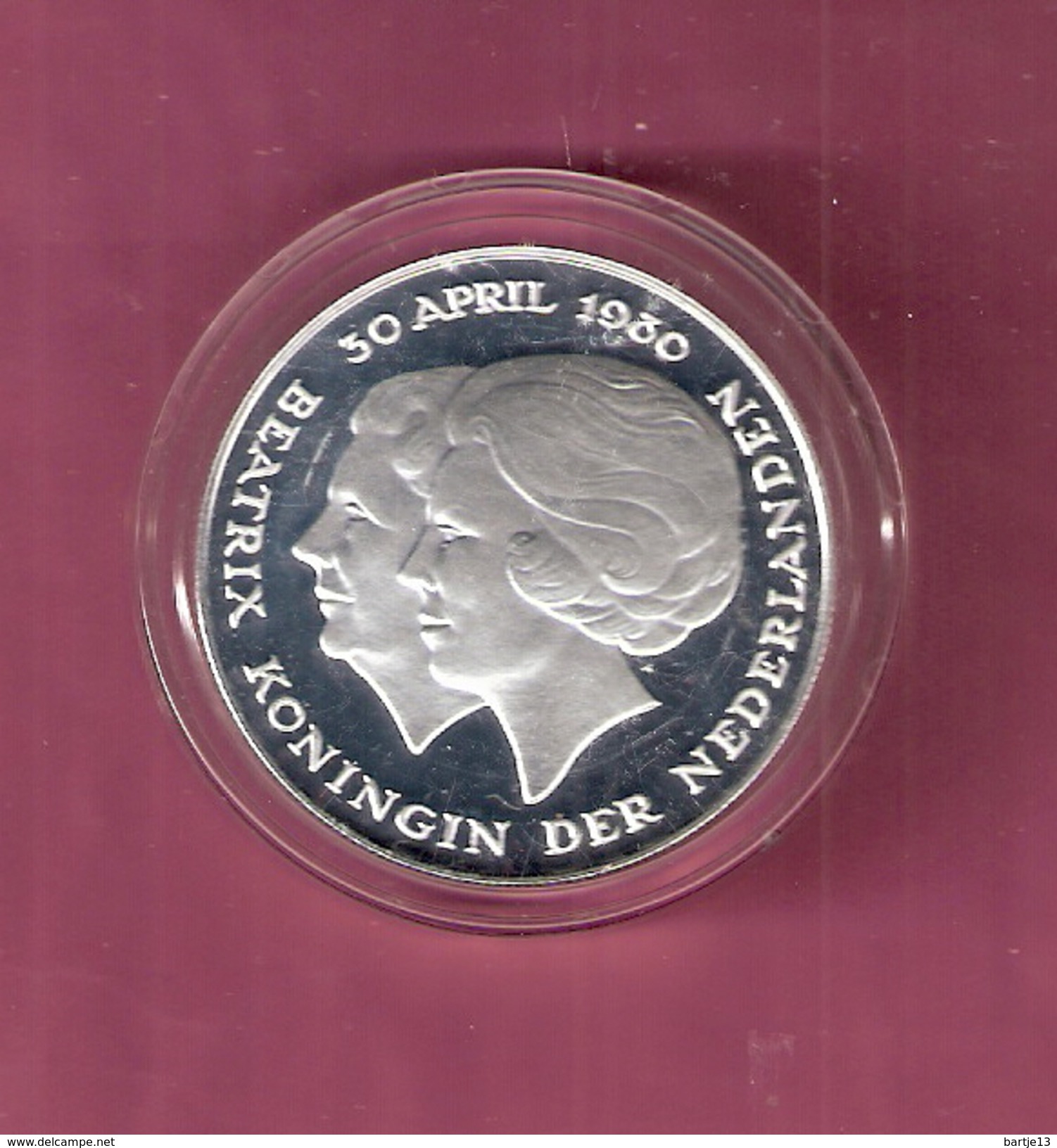 NEDERLAND PENNING MEDAL 1 GULDEN 1980 ''DUBBELE KOP'' JULIANA EN BEATRIX SILVER PROOF 31.20 GRAM - Adel