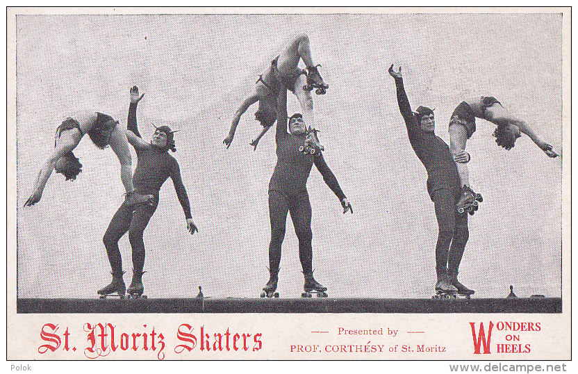 Carte Format Cpa St MORITZ Skaters - Acrobates Sur Patins à Roulettes - Wonders On Wheels - Patinage Artistique