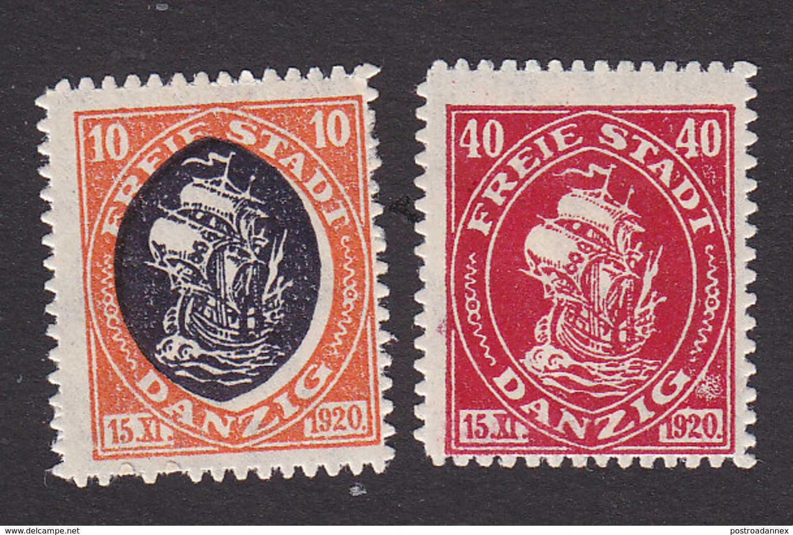 Danzig, Scott #50, 52, Mint Hinged, Hanseatic Trading Ship, Issued 1921 - Other & Unclassified
