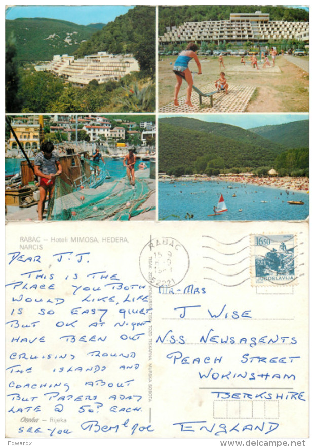 Hotel Mimosa, Rabac, Croatia Postcard Posted 1983 Stamp - Croatia