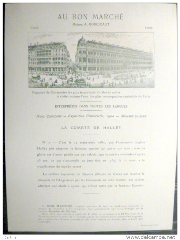 AU BON MARCHE LA COMETE HALLEY ALLEGORIE PLANETAIRE  ASTRONOMIE METEORE  AUTOMOBILES  PLANCHE N°2 - Au Bon Marché