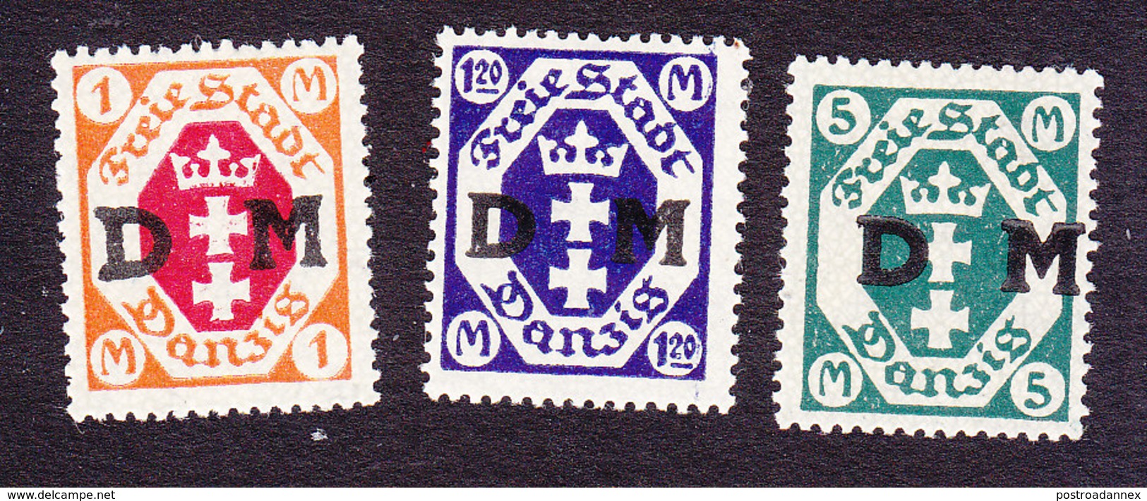 Danzig, Scott #O14, O15, O24, Mint Hinged, Coat Of Arms Overprinted, Issued 1921 - Andere & Zonder Classificatie