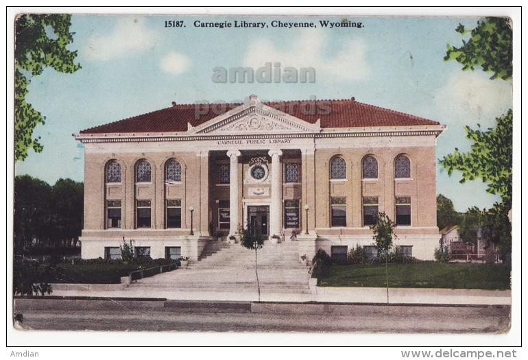 CHEYENNE Wyoming WY ~ CARNEGIE LIBRARY BUILDING FRONT VIEW~ C1910s Vintage Postcard [6194] - Cheyenne