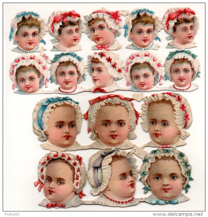 Ensemble De 16 Têtes D´enfants, Chérubins, Bébés, Fillettes Avec Bonnets Fleuris Ou à Rubans. - Ragazzi