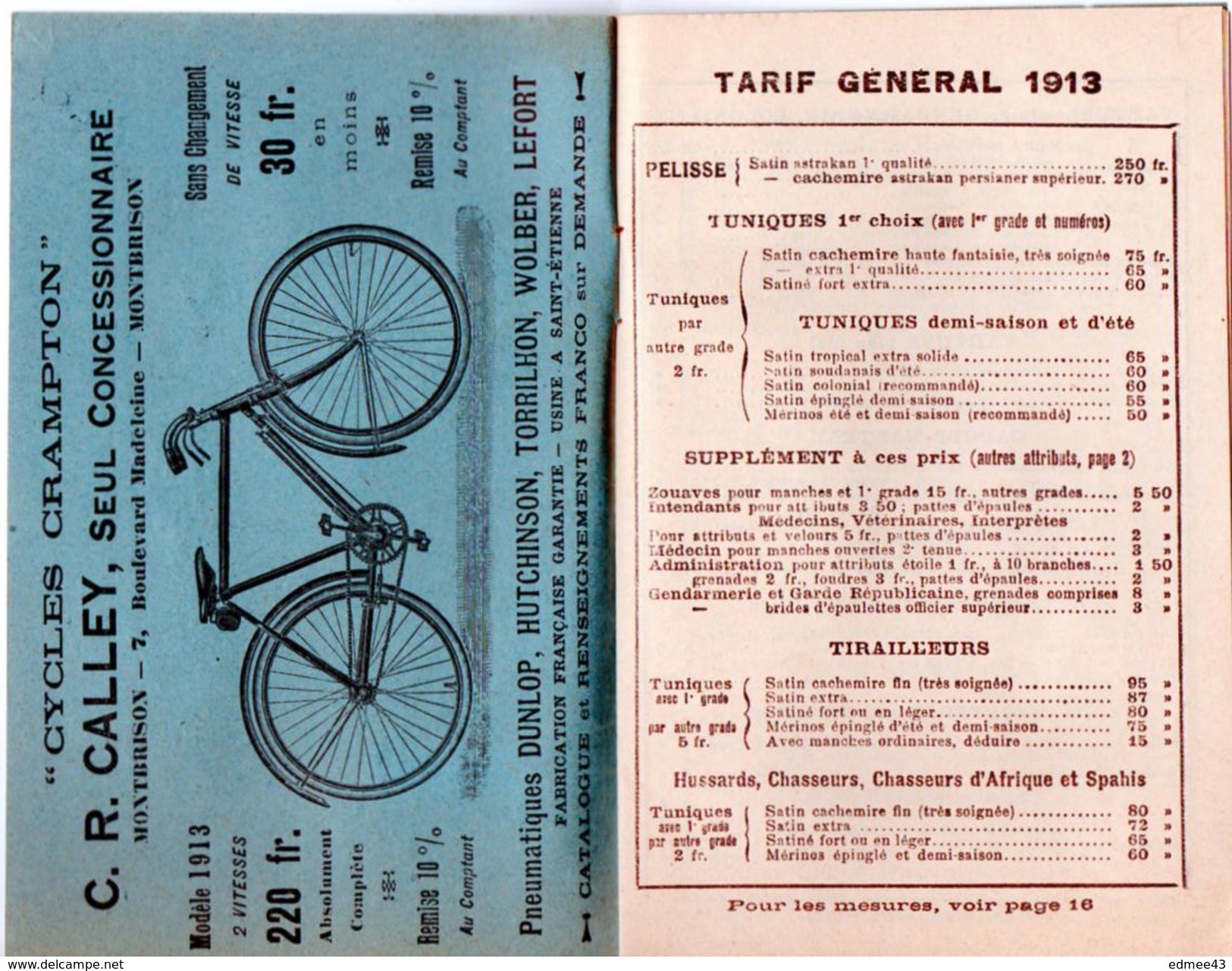 Rare Petit Catalogue (tarifs) G. Gonnard, Fabrique De Passementeries Militaires, Paris, 1913 - Francia