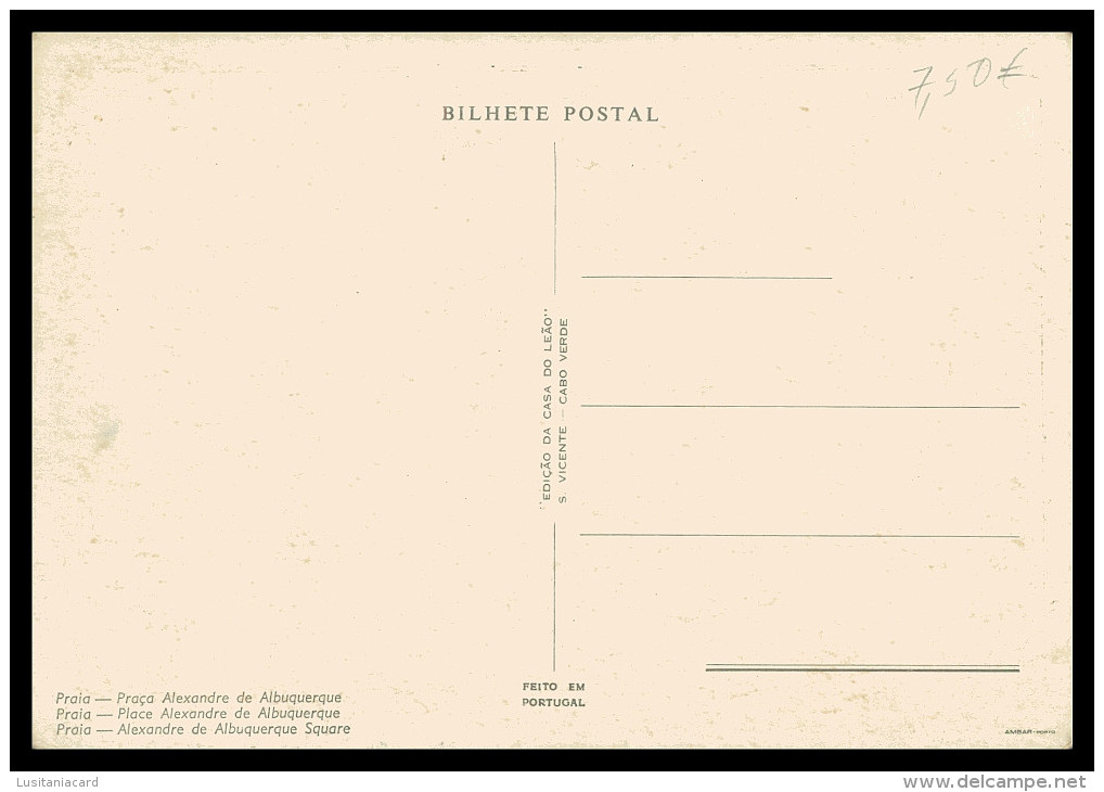 SANTIAGO - PRAIA - Praça Alexandre De Albuquerque  ( Ed.  Casa Do Leão)   Carte Postale - Cap Vert