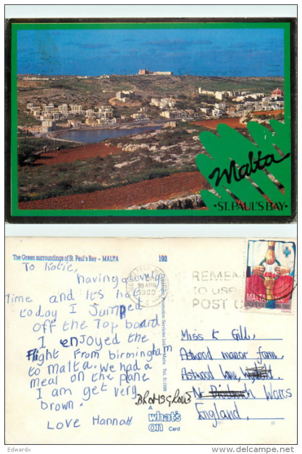 St Paul's Bay, Malta Postcard Posted 1989 Stamp - Malta