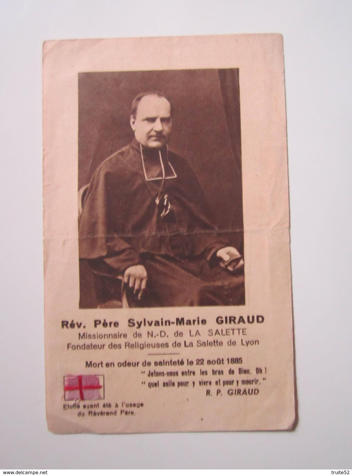 Image Religieuse Rév Père Sylvain-Marie GIRAUD Missionnaire De N.D De La Salette Mort Le 22 Août 1885 - Images Religieuses