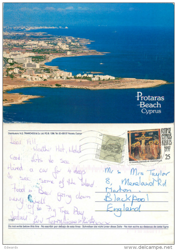 Protaras, Cyprus Postcard Posted 1997 Stamp - Cyprus