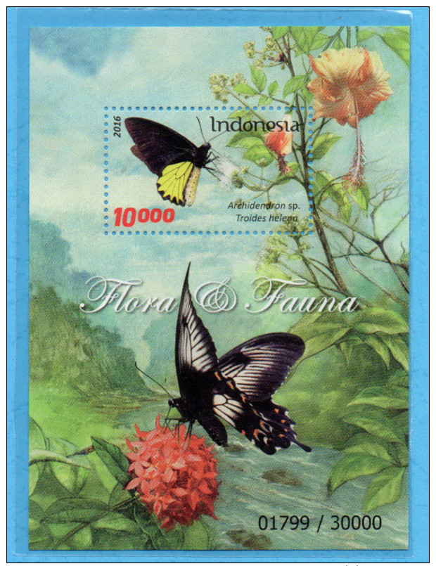 INDONESIA 2016 FLORA FAUNA BUTTERFLY FLOWERS SS SOUVENIR SHEET STAMPS MNH - Indonésie