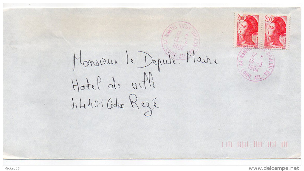 1984-Lettre Tp Liberté 2.00F-cachet Rond 44- NANTES-VIEUX DOULON-GA De Couleur Rouge Pas Courant - 1961-....