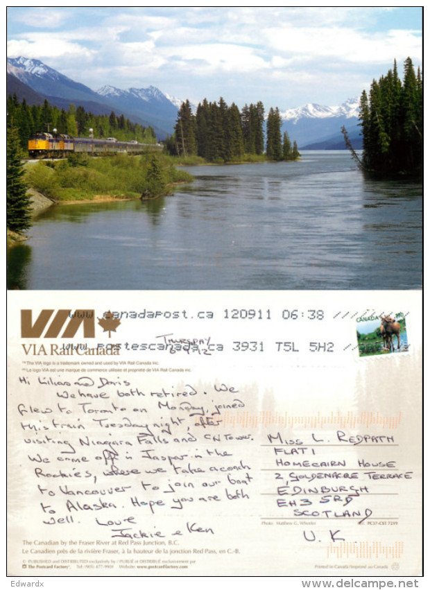 The Canadian Railway Train, Red Pass Junction, British Columbia, Canada Postcard Posted 2012 Stamp - Autres & Non Classés