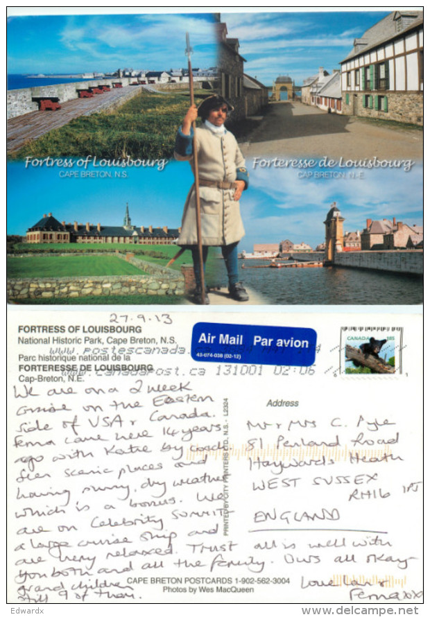 Louisbourg Fortress, Cape Breton Island, Nova Scotia, Canada Postcard Posted 2013 Stamp - Cape Breton