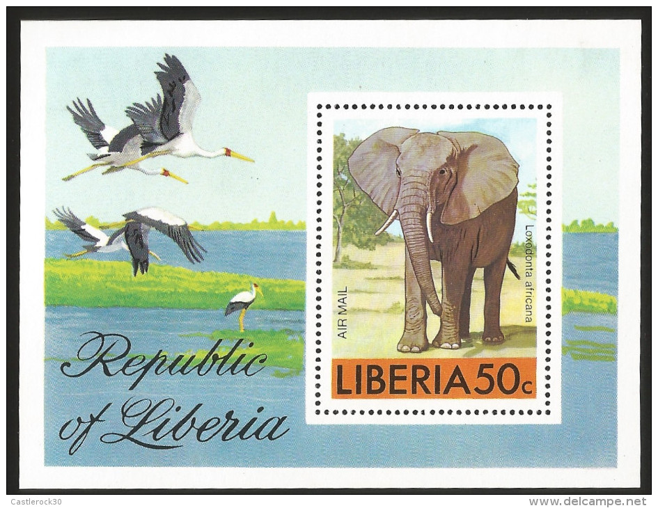 G)1976 LIBERIA, ELEPHANT-BIRDS, AFRICAN ANIMALS AIRMAIL S/S,MNH - Liberia