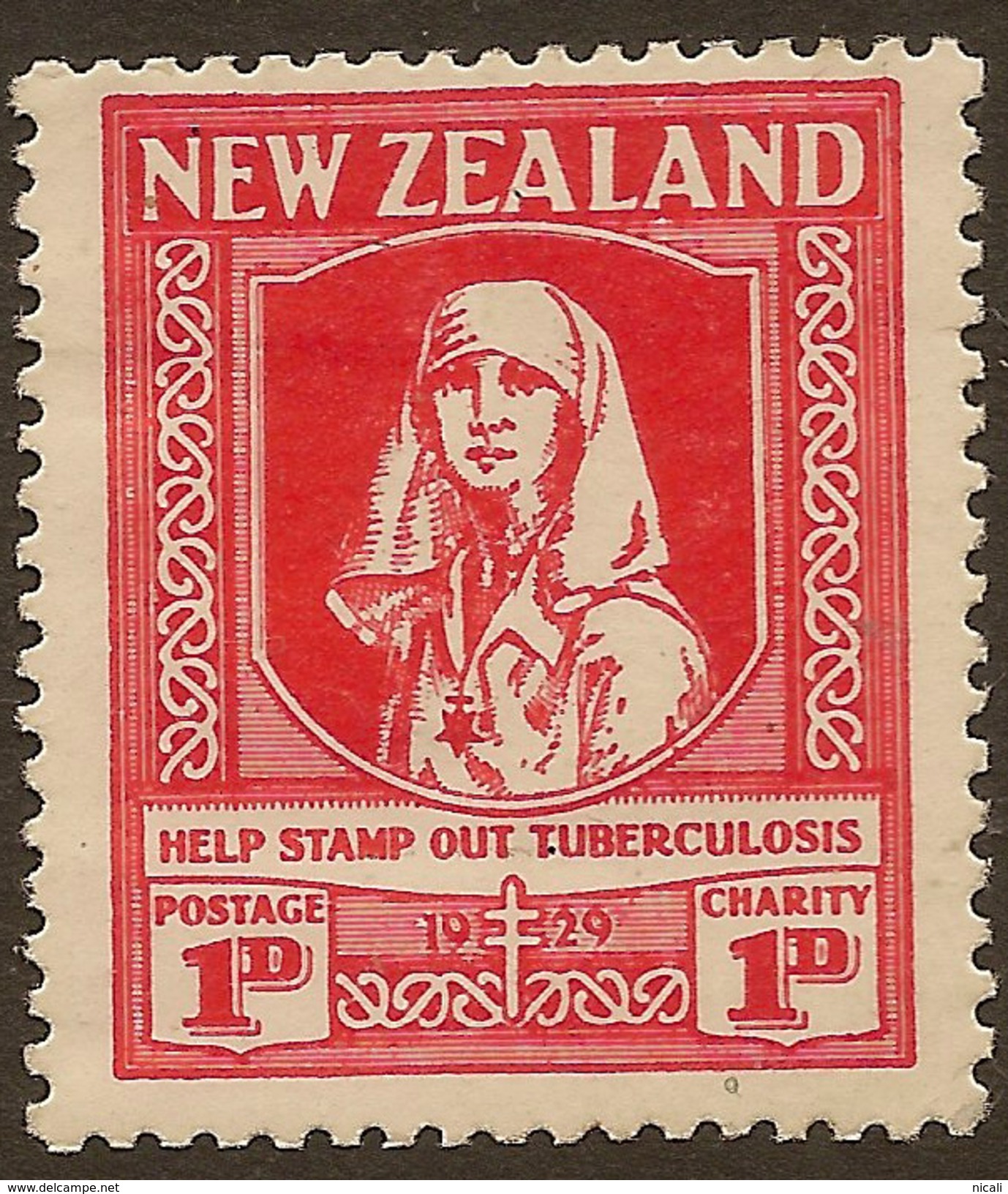 NZ 1929 1d+1d Health Nurse SG 544 HM #WQ214 - Ongebruikt