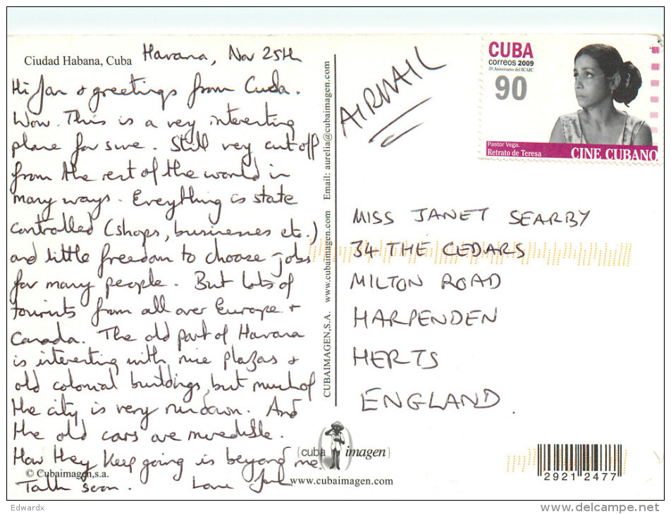 Habana, Cuba Postcard Posted 2009 Stamp - Cuba