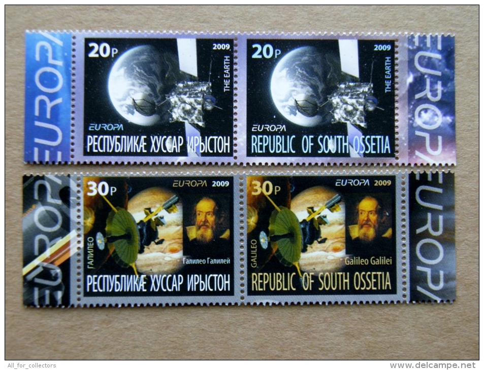 SALE!!! WITH GLUE (!) Europa Cept Stamp 2009 4x Space Cosmos Galileo Galilei The Earth Satellite - Georgia